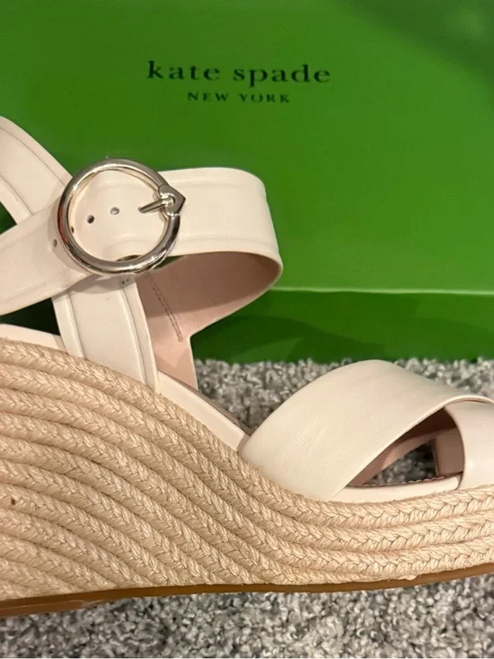 kate spade Cream Leather Cross-Strap Espadrille Wedges - Picture 4 of 9